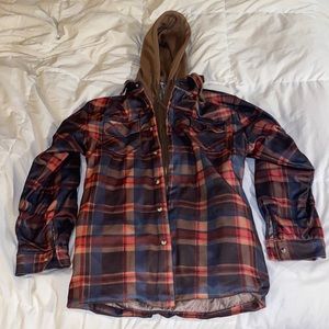Burgundy flannel print zip up